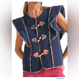 &merci sienna QUILTED NAVY AND FLORAL Appliqué VEST